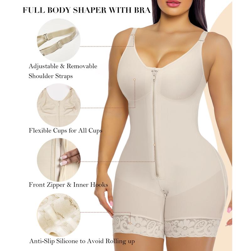 AQA-Women's colombianas shapewear Tummy Control Butt Lifter Shaper with zipper Crotch detachable shoulder strap