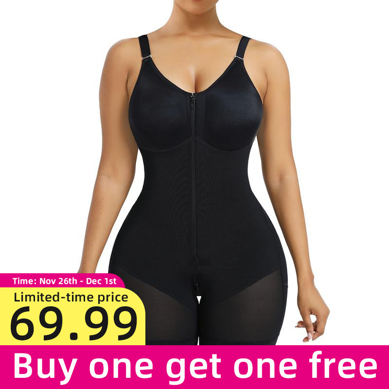AQA-Women's colombianas shapewear Tummy Control Butt Lifter Shaper with zipper Crotch detachable shoulder strap