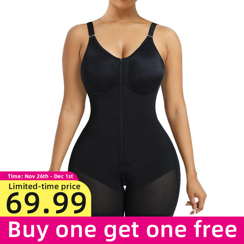 AQA-Women's colombianas shapewear Tummy Control Butt Lifter Shaper with zipper Crotch detachable shoulder strap