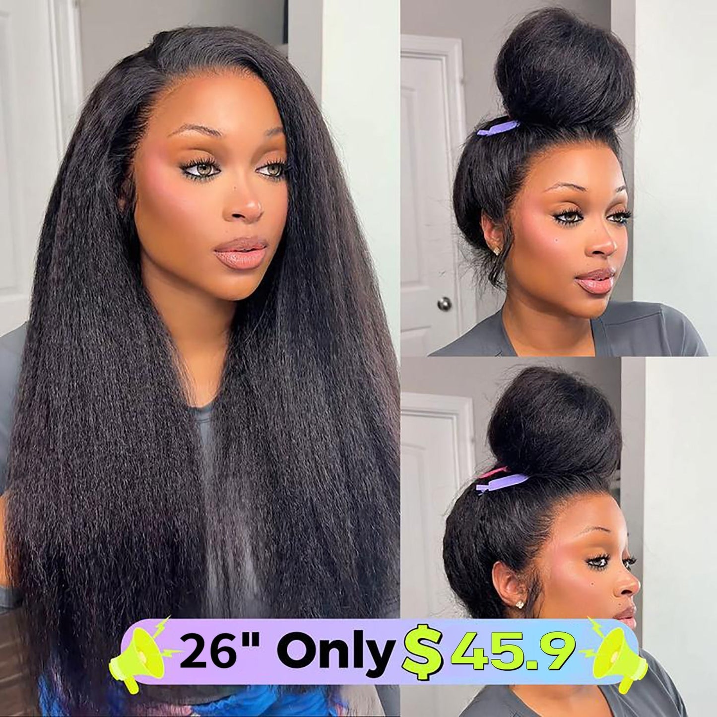 Sale Happening Now:70%OFF — Kinky Straight 360 Full Lace Glueless Wig | Pre-Cut & Pre-Plucked