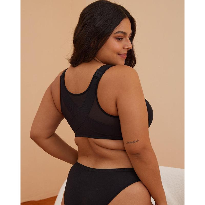 AQA Women's Front Closure Bras Posture Full Coverage Plus Size Underwire Unlined Back Support Plunge Seamless Bra B-H