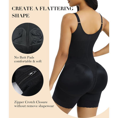 AQA-Women's colombianas shapewear Tummy Control Butt Lifter Shaper with zipper Crotch detachable shoulder strap