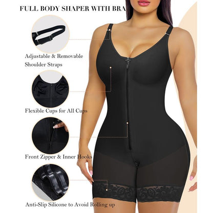 AQA-Women's colombianas shapewear Tummy Control Butt Lifter Shaper with zipper Crotch detachable shoulder strap