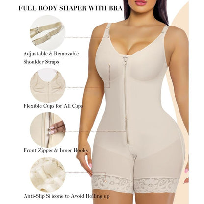 AQA-Women's colombianas shapewear Tummy Control Butt Lifter Shaper with zipper Crotch detachable shoulder strap