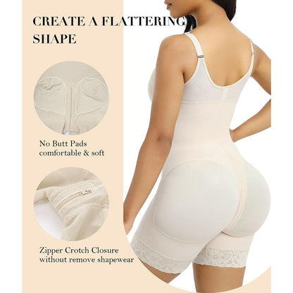 AQA-Women's colombianas shapewear Tummy Control Butt Lifter Shaper with zipper Crotch detachable shoulder strap